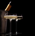 Two champagne glasses on a black Royalty Free Stock Photo