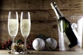 Two champagne glasses with champagne bottle and ice bucket Royalty Free Stock Photo