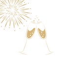 Two champagne glasses and fireworks on a white background Royalty Free Stock Photo
