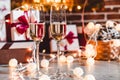 Two champagne glasses in front of christmas presents Royalty Free Stock Photo