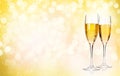 Two champagne glasses over christmas background Royalty Free Stock Photo