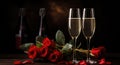 two champagne glasses and a red rose with a valentine's Royalty Free Stock Photo