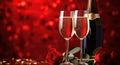 two champagne glasses and a red rose with a valentine's Royalty Free Stock Photo