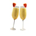 Two champagne glasses with two red strawberry