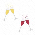 Two champagne and wine glasses. Cheers. Celebration. Holiday toast. Royalty Free Stock Photo