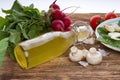 Two champignons next to bottle with homemade lemonade Royalty Free Stock Photo