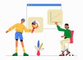 Two Characters Analyzing Business Data In Flat Vector Illustration Symbolizing Market Research, Analytics, And Strategic