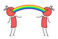 Two characters with rainbow from mouth. Funny vector illustration for t-shirt print.