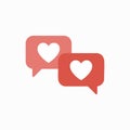 Two chat bubbles heart flat vector illustration on white background Royalty Free Stock Photo