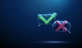 Two chat bubbles with red cross, green check mark Decision making, approval, rejection, feedback evaluation, user Royalty Free Stock Photo