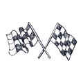 Two Checker Race Flags Crossed, doodle style, sketch illustration, hand drawn Vector Royalty Free Stock Photo