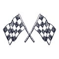 Two Checker Race Flags Crossed, doodle style, sketch illustration, hand drawn Vector Royalty Free Stock Photo