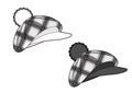 Two checkered berets with a pompom and a visor. Isolated outline black and white drawing Royalty Free Stock Photo