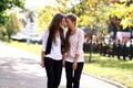 Two cheerful girls twins