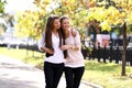 Two cheerful girls twins