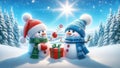 Festive Winter Holiday: Snowmen Exchanging Gifts Under the Bright Christmas Sun