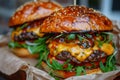 Two Cheeseburgers on Wooden Table