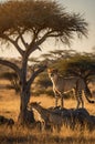 Golden Hour Cheetahs on African Savanna: Majestic Wildlife Scene Royalty Free Stock Photo