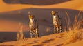 Two cheetahs standing on a sand dune, one of them looking at the camera Royalty Free Stock Photo