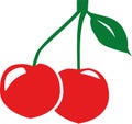 Two cherries with green leaf Royalty Free Stock Photo