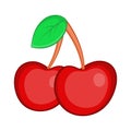 Two cherries icon, cartoon style