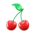 Two cherries with leaf isolated on white. Emoji icon. Clipping path included Royalty Free Stock Photo