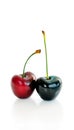 Two cherries on white isolated background Royalty Free Stock Photo