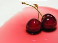Two cherries on a white plate Royalty Free Stock Photo
