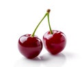 Two cherry berries close-up on white background Royalty Free Stock Photo