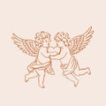 Two cherubs holding a heart. Vintage style. Royalty Free Stock Photo