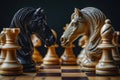 Two chess knights face each other in a tense moment on the chessboard Royalty Free Stock Photo