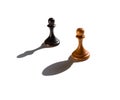 Two chess pawns one casting a bishop piece shadow Royalty Free Stock Photo