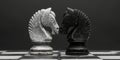 Two Black and White Chess Pieces on a Chess Board. Generative AI Royalty Free Stock Photo