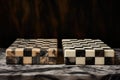 two chessboards side by side filled with black and white pieces