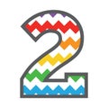 2 Two Chevron Number with colorful rainbow pattern & grey border