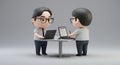 Two Chibi Computer Programmers Collaborating at a Table 3D Model Isolated on White Background