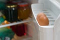 Two chicken eggs on a shelf of the refrigerator door close-up Royalty Free Stock Photo