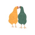 Two chicken friends look at each other. Vector