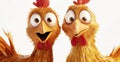 Two chickens are standing closely together, directly facing the camera Royalty Free Stock Photo