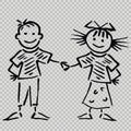 Two children, boy and girl, transparent background, eps. Royalty Free Stock Photo