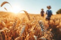 Two children friends cousins running through wheat field joy freedom in nature summer spring happiness childhood games Royalty Free Stock Photo