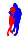 Two children hugging body silhouette vector