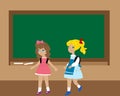 Two children near the blackboard