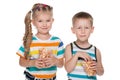 Two children with popcorn Royalty Free Stock Photo