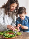 Two children removing peas from their pods Royalty Free Stock Photo