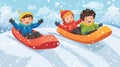 Two children are riding sleds down a snowy hill, AI Royalty Free Stock Photo