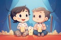 two children sharing popcorn in a cinema Royalty Free Stock Photo