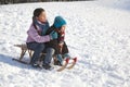 Two children on a sled having fun Royalty Free Stock Photo