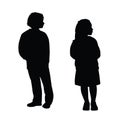 Two children standing black color silhouette vector