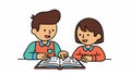 Two children studying together with open book Royalty Free Stock Photo